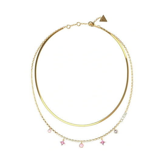 Colar Guess Aço Duplo Dourado Com Crstais Rosa