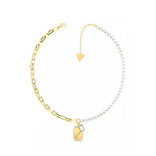 Colar Guess Aço Dourado com Zircónias e pérolas