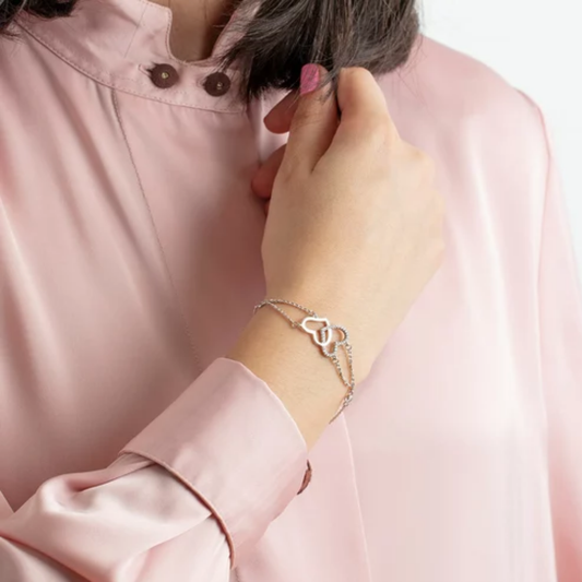 PULSEIRA LOTUS PRATA 925% CORAÇÕES 2.9GR