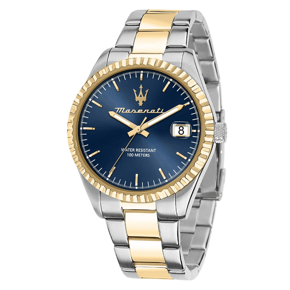 Relógio Maserati Competizione Mostrador Azul Bracelete Bicolor