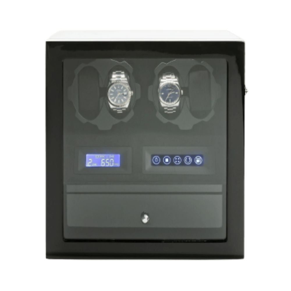 Caixa Para Relógios Automáticos 4 Rotativos Piano Madeira C/Programação